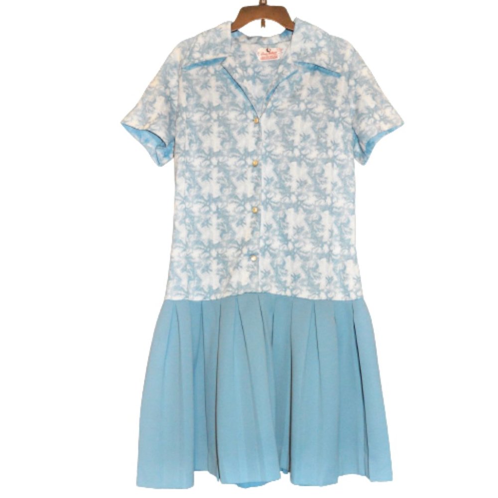 Linda Matthews Vintage 1970s Drop-Waist Pleated Polyester Dress